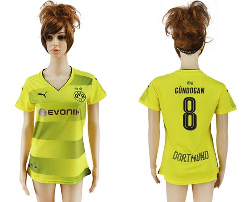 Women's Dortmund #8 Gundogan Home Soccer Club Jersey